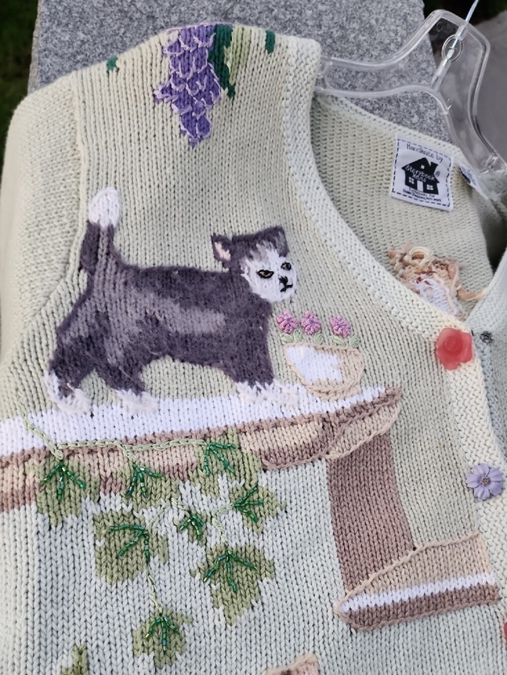 Storybook Knits V-Neck Cardigan Garden Cats Motif size 1X - Picture 10 of 16